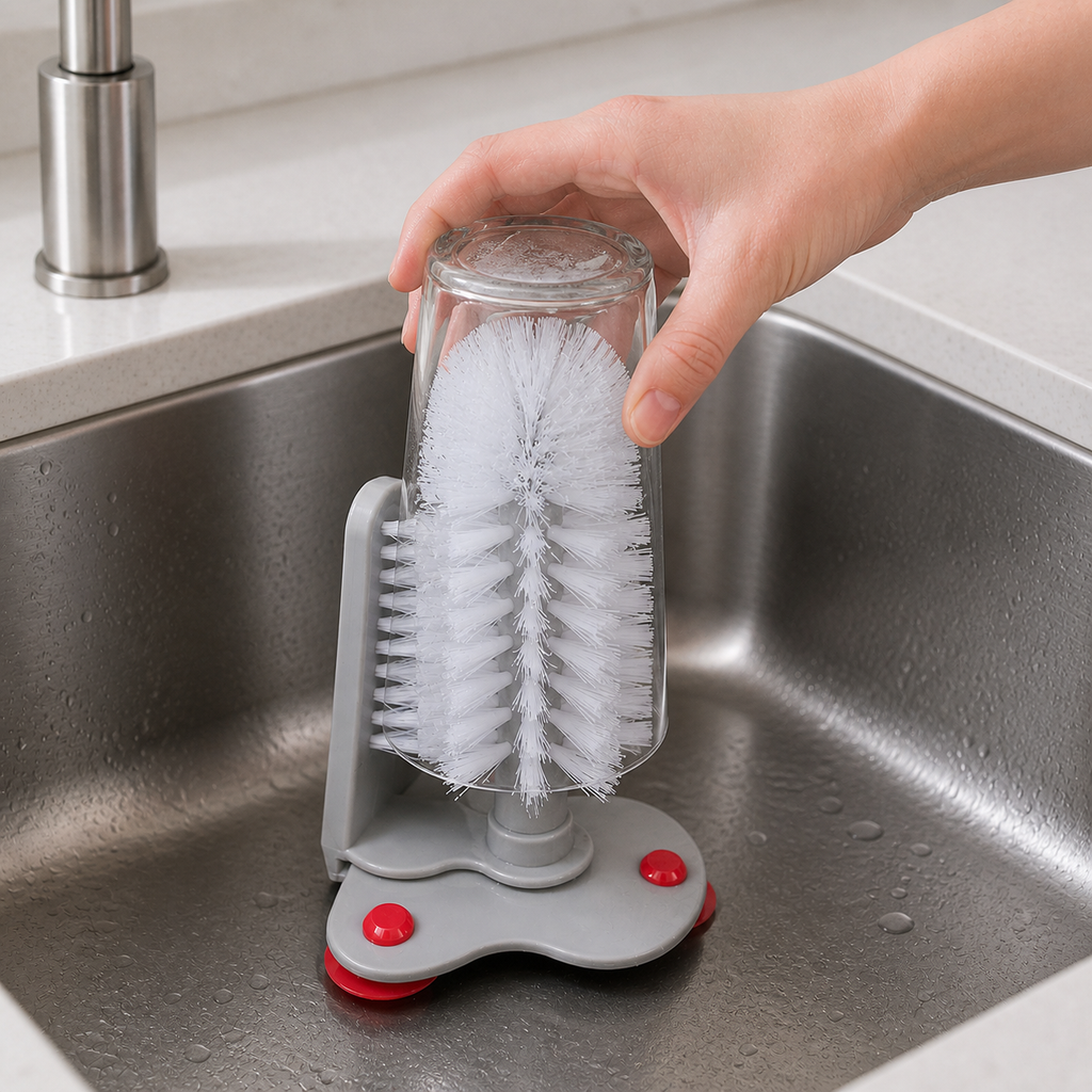 Dual-Sided Suction Cup Cleaning Brush for Cups and Glassware